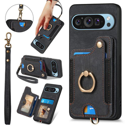 Retro Skin-feel Ring Multi-card Wallet Phone Case, For Google Pixel 10 / 10 Pro, For Google Pixel 9 / 9 Pro