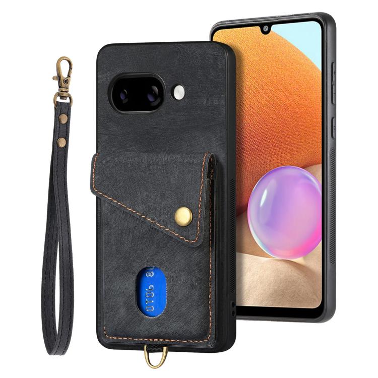Retro Card Wallet Fold Leather Phone Case with Strap, For Google Pixel 11 Pro XL, For Google Pixel 11, For Google Pixel 11 Pro, For Google Pixel 10 Pro XL, For Google Pixel 9a, For Google Pixel 9 Pro XL, For Google Pixel 10 / 10 Pro                    ...