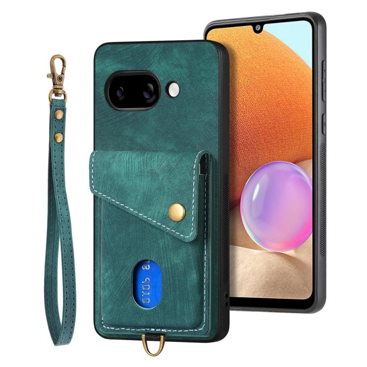 Retro Card Wallet Fold Leather Phone Case with Strap, For Google Pixel 11 Pro XL, For Google Pixel 11, For Google Pixel 11 Pro, For Google Pixel 10 Pro XL, For Google Pixel 9a, For Google Pixel 9 Pro XL, For Google Pixel 10 / 10 Pro                    ...