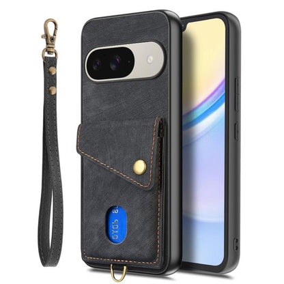 Retro Card Wallet Fold Leather Phone Case with Strap, For Google Pixel 11 Pro XL, For Google Pixel 11, For Google Pixel 11 Pro, For Google Pixel 10 Pro XL, For Google Pixel 9a, For Google Pixel 9 Pro XL, For Google Pixel 10 / 10 Pro                    ...