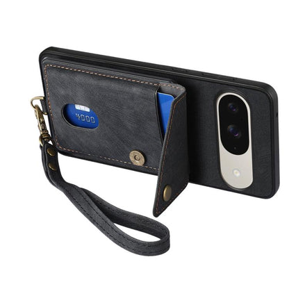 Retro Card Wallet Fold Leather Phone Case with Strap, For Google Pixel 11 Pro XL, For Google Pixel 11, For Google Pixel 11 Pro, For Google Pixel 10 Pro XL, For Google Pixel 9a, For Google Pixel 9 Pro XL, For Google Pixel 10 / 10 Pro                    ...