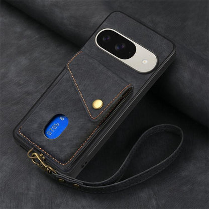 Retro Card Wallet Fold Leather Phone Case with Strap, For Google Pixel 11 Pro XL, For Google Pixel 11, For Google Pixel 11 Pro, For Google Pixel 10 Pro XL, For Google Pixel 9a, For Google Pixel 9 Pro XL, For Google Pixel 10 / 10 Pro                    ...