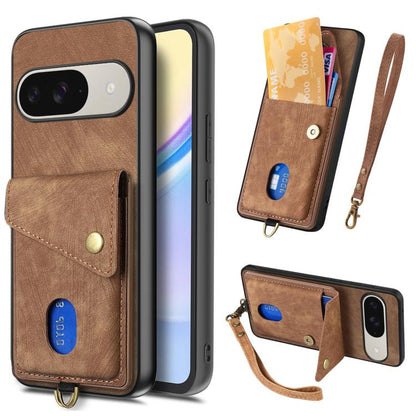 Retro Card Wallet Fold Leather Phone Case with Strap, For Google Pixel 11 Pro XL, For Google Pixel 11, For Google Pixel 11 Pro, For Google Pixel 10 Pro XL, For Google Pixel 9a, For Google Pixel 9 Pro XL, For Google Pixel 10 / 10 Pro                    ...