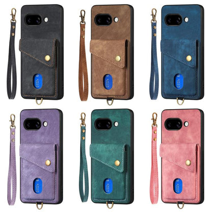 Retro Card Wallet Fold Leather Phone Case with Strap, For Google Pixel 11 Pro XL, For Google Pixel 11, For Google Pixel 11 Pro, For Google Pixel 10 Pro XL, For Google Pixel 9a, For Google Pixel 9 Pro XL, For Google Pixel 10 / 10 Pro                    ...