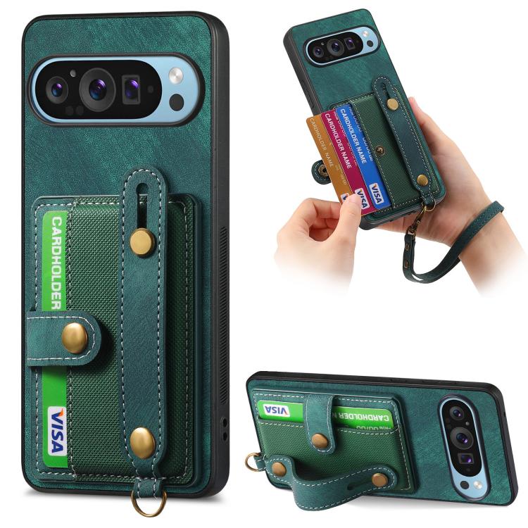 Retro Cross Wristband Wallet Leather Back Phone Case, For Google Pixel 11 Pro XL, For Google Pixel 11, For Google Pixel 11 Pro, For Google Pixel 10 Pro XL, For Google Pixel 9a, For Google Pixel 9 Pro XL, For Google Pixel 10 / 10 Pro                    ...