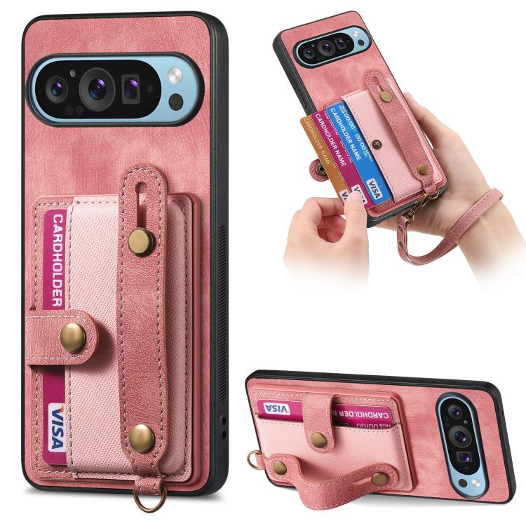 Retro Cross Wristband Wallet Leather Back Phone Case, For Google Pixel 11 Pro XL, For Google Pixel 11, For Google Pixel 11 Pro, For Google Pixel 10 Pro XL, For Google Pixel 9a, For Google Pixel 9 Pro XL, For Google Pixel 10 / 10 Pro                    ...
