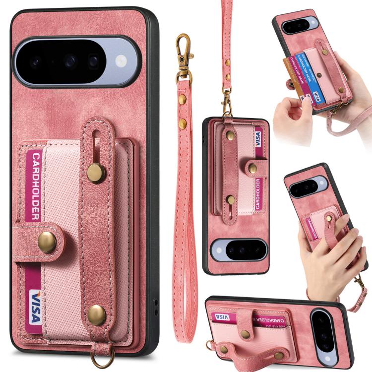 Retro Cross Wristband Wallet Leather Back Phone Case, For Google Pixel 11 Pro XL, For Google Pixel 11, For Google Pixel 11 Pro, For Google Pixel 10 Pro XL, For Google Pixel 9a, For Google Pixel 9 Pro XL, For Google Pixel 10 / 10 Pro                    ...