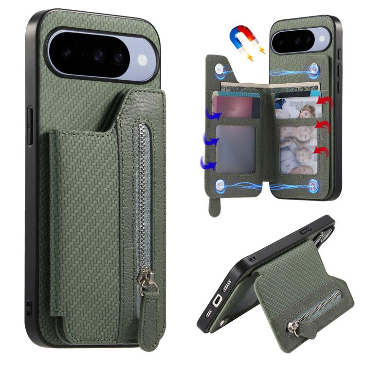 Carbon Fiber Horizontal Flip Zipper Wallet Phone Case, For Google Pixel 11 Pro XL, For Google Pixel 11, For Google Pixel 11 Pro, For Google Pixel 10 Pro XL, For Google Pixel 9a, For Google Pixel 9 Pro XL, For Google Pixel 10 / 10 Pro                   ...