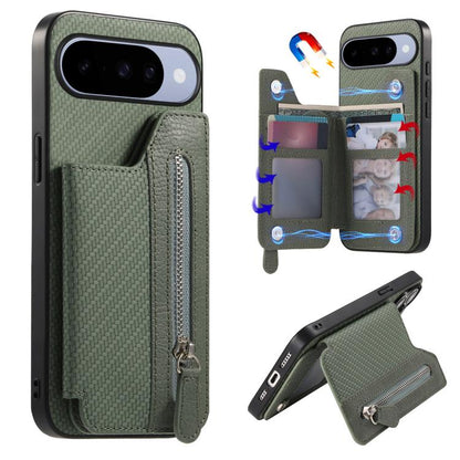 Carbon Fiber Horizontal Flip Zipper Wallet Phone Case, For Google Pixel 11 Pro XL, For Google Pixel 11, For Google Pixel 11 Pro, For Google Pixel 10 Pro XL, For Google Pixel 9a, For Google Pixel 9 Pro XL, For Google Pixel 10 / 10 Pro                   ...