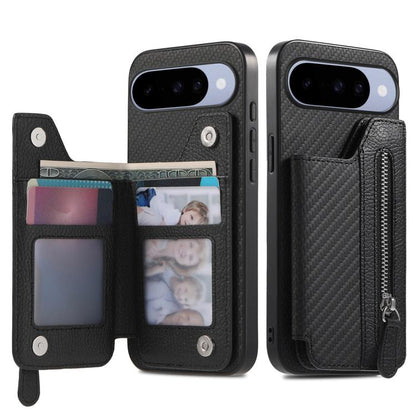 Carbon Fiber Horizontal Flip Zipper Wallet Phone Case, For Google Pixel 11 Pro XL, For Google Pixel 11, For Google Pixel 11 Pro, For Google Pixel 10 Pro XL, For Google Pixel 9a, For Google Pixel 9 Pro XL, For Google Pixel 10 / 10 Pro                   ...