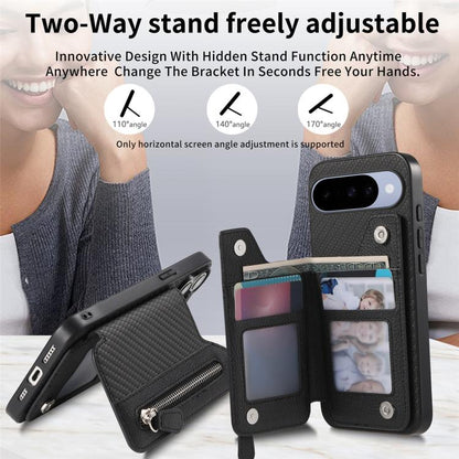 Carbon Fiber Horizontal Flip Zipper Wallet Phone Case, For Google Pixel 11 Pro XL, For Google Pixel 11, For Google Pixel 11 Pro, For Google Pixel 10 Pro XL, For Google Pixel 9a, For Google Pixel 9 Pro XL, For Google Pixel 10 / 10 Pro                   ...