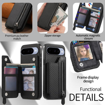 Carbon Fiber Horizontal Flip Zipper Wallet Phone Case, For Google Pixel 11 Pro XL, For Google Pixel 11, For Google Pixel 11 Pro, For Google Pixel 10 Pro XL, For Google Pixel 9a, For Google Pixel 9 Pro XL, For Google Pixel 10 / 10 Pro                   ...