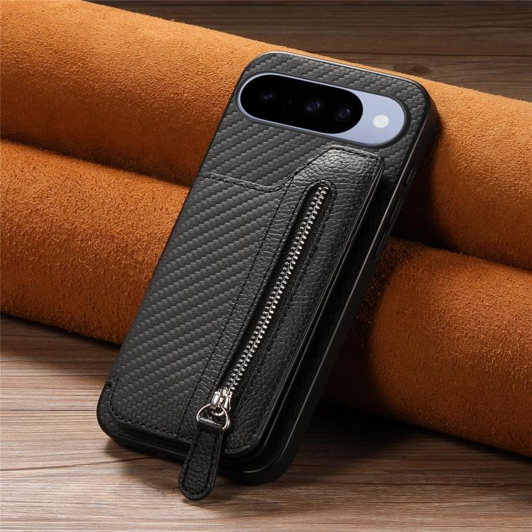 Carbon Fiber Horizontal Flip Zipper Wallet Phone Case, For Google Pixel 11 Pro XL, For Google Pixel 11, For Google Pixel 11 Pro, For Google Pixel 10 Pro XL, For Google Pixel 9a, For Google Pixel 9 Pro XL, For Google Pixel 10 / 10 Pro                   ...