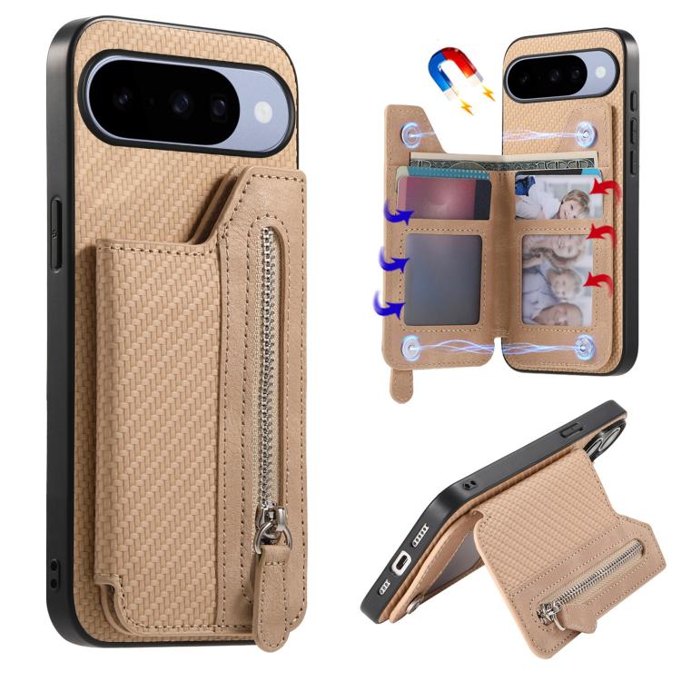 Carbon Fiber Horizontal Flip Zipper Wallet Phone Case, For Google Pixel 11 Pro XL, For Google Pixel 11, For Google Pixel 11 Pro, For Google Pixel 10 Pro XL, For Google Pixel 9a, For Google Pixel 9 Pro XL, For Google Pixel 10 / 10 Pro                   ...