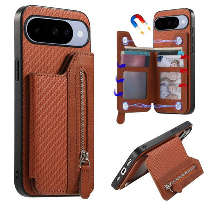Carbon Fiber Horizontal Flip Zipper Wallet Phone Case, For Google Pixel 11 Pro XL, For Google Pixel 11, For Google Pixel 11 Pro, For Google Pixel 10 Pro XL, For Google Pixel 9a, For Google Pixel 9 Pro XL, For Google Pixel 10 / 10 Pro                   ...