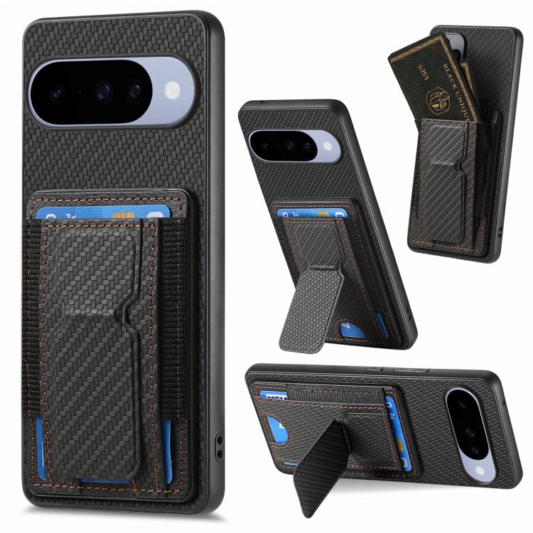 Carbon Fiber Fold Stand Elastic Card Bag Phone Case, For Google Pixel 11 Pro XL, For Google Pixel 11, For Google Pixel 11 Pro, For Google Pixel 10a, For Google Pixel 10 Pro XL, For Google Pixel 9a, For Google Pixel 9 Pro XL, For Google Pixel 10 / 10 Pr...