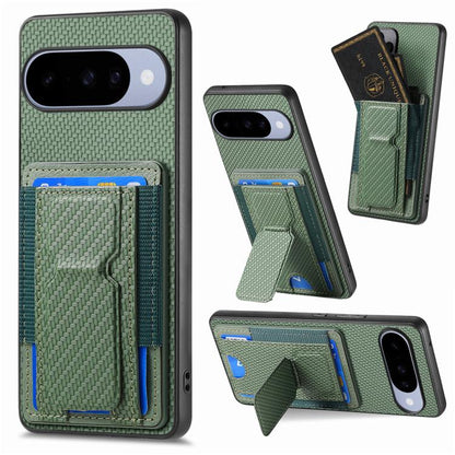 Carbon Fiber Fold Stand Elastic Card Bag Phone Case, For Google Pixel 11 Pro XL, For Google Pixel 11, For Google Pixel 11 Pro, For Google Pixel 10a, For Google Pixel 10 Pro XL, For Google Pixel 9a, For Google Pixel 9 Pro XL, For Google Pixel 10 / 10 Pr...