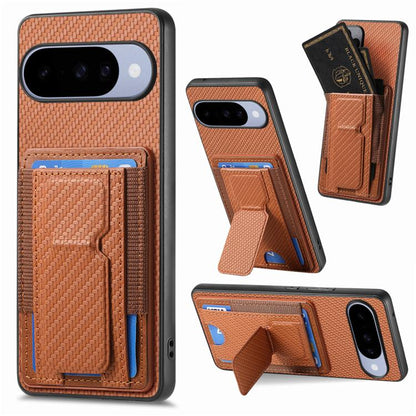 Carbon Fiber Fold Stand Elastic Card Bag Phone Case, For Google Pixel 11 Pro XL, For Google Pixel 11, For Google Pixel 11 Pro, For Google Pixel 10a, For Google Pixel 10 Pro XL, For Google Pixel 9a, For Google Pixel 9 Pro XL, For Google Pixel 10 / 10 Pr...