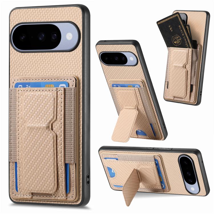 Carbon Fiber Fold Stand Elastic Card Bag Phone Case, For Google Pixel 11 Pro XL, For Google Pixel 11, For Google Pixel 11 Pro, For Google Pixel 10a, For Google Pixel 10 Pro XL, For Google Pixel 9a, For Google Pixel 9 Pro XL, For Google Pixel 10 / 10 Pr...