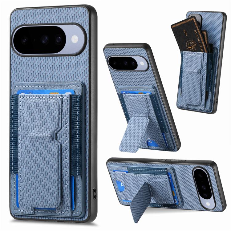 Carbon Fiber Fold Stand Elastic Card Bag Phone Case, For Google Pixel 11 Pro XL, For Google Pixel 11, For Google Pixel 11 Pro, For Google Pixel 10a, For Google Pixel 10 Pro XL, For Google Pixel 9a, For Google Pixel 9 Pro XL, For Google Pixel 10 / 10 Pr...