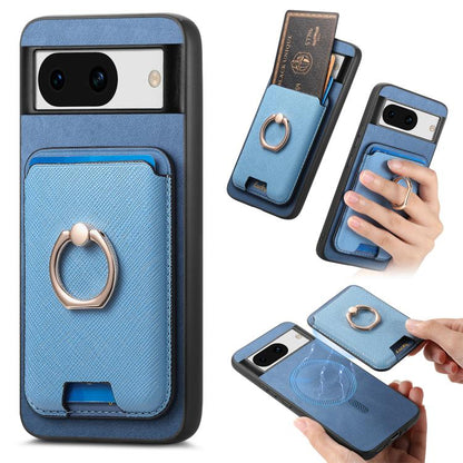Retro Cross Leather Ring Vertical Insert Card Bag MagSafe Phone Case, For Google Pixel 11 Pro XL, For Google Pixel 11, For Google Pixel 11 Pro, For Google Pixel 10 Pro XL, For Google Pixel 9a, For Google Pixel 9 Pro XL, For Google Pixel 8a             ...