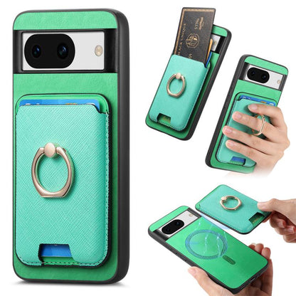 Retro Cross Leather Ring Vertical Insert Card Bag MagSafe Phone Case, For Google Pixel 11 Pro XL, For Google Pixel 11, For Google Pixel 11 Pro, For Google Pixel 10 Pro XL, For Google Pixel 9a, For Google Pixel 9 Pro XL, For Google Pixel 8a             ...