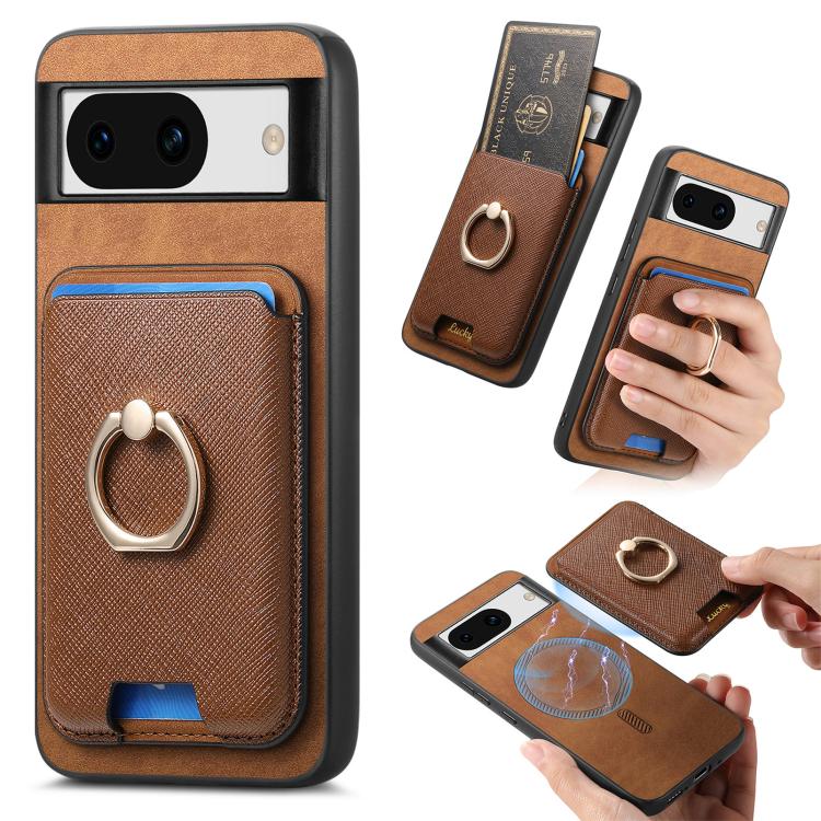 Retro Cross Leather Ring Vertical Insert Card Bag MagSafe Phone Case, For Google Pixel 11 Pro XL, For Google Pixel 11, For Google Pixel 11 Pro, For Google Pixel 10 Pro XL, For Google Pixel 9a, For Google Pixel 9 Pro XL, For Google Pixel 8a             ...