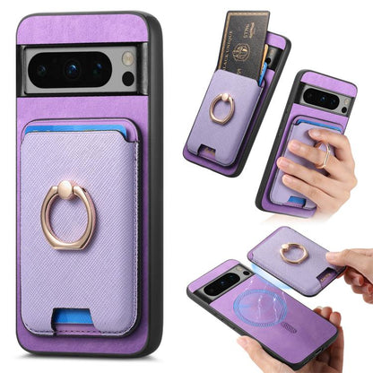 Retro Cross Leather Ring Vertical Insert Card Bag MagSafe Phone Case, For Google Pixel 11 Pro XL, For Google Pixel 11, For Google Pixel 11 Pro, For Google Pixel 10 Pro XL, For Google Pixel 9a, For Google Pixel 9 Pro XL, For Google Pixel 8a             ...