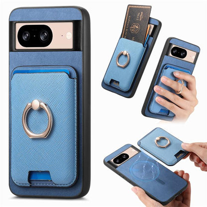 Retro Cross Leather Ring Vertical Insert Card Bag MagSafe Phone Case, For Google Pixel 11 Pro XL, For Google Pixel 11, For Google Pixel 11 Pro, For Google Pixel 10 Pro XL, For Google Pixel 9a, For Google Pixel 9 Pro XL, For Google Pixel 8a             ...