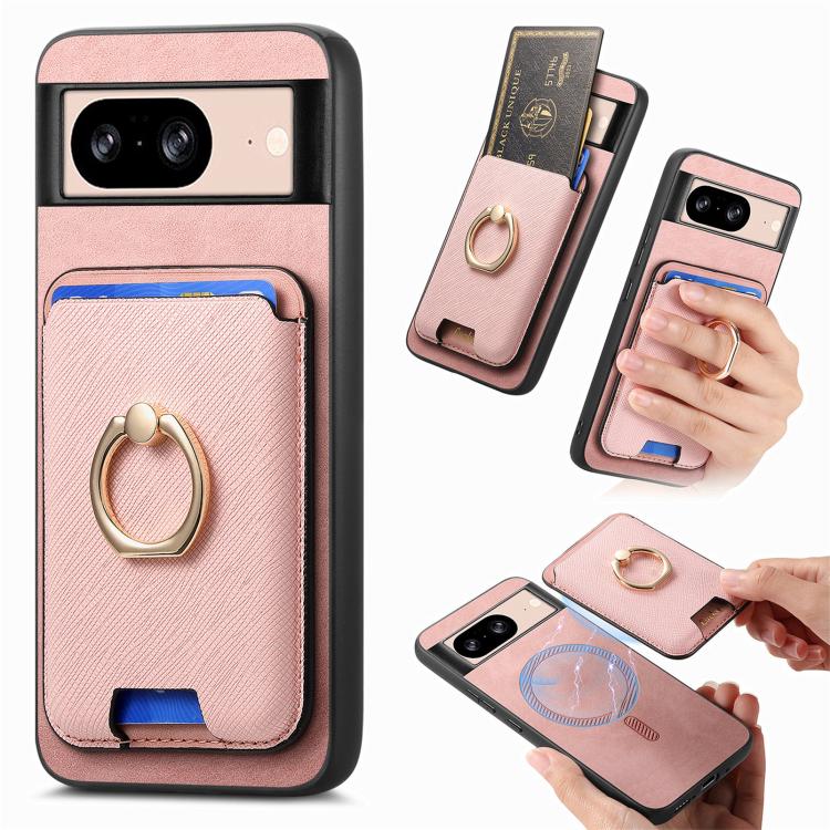 Retro Cross Leather Ring Vertical Insert Card Bag MagSafe Phone Case, For Google Pixel 11 Pro XL, For Google Pixel 11, For Google Pixel 11 Pro, For Google Pixel 10 Pro XL, For Google Pixel 9a, For Google Pixel 9 Pro XL, For Google Pixel 8a             ...