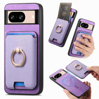 Retro Cross Leather Ring Vertical Insert Card Bag MagSafe Phone Case, For Google Pixel 11 Pro XL, For Google Pixel 11, For Google Pixel 11 Pro, For Google Pixel 10 Pro XL, For Google Pixel 9a, For Google Pixel 9 Pro XL, For Google Pixel 8a             ...