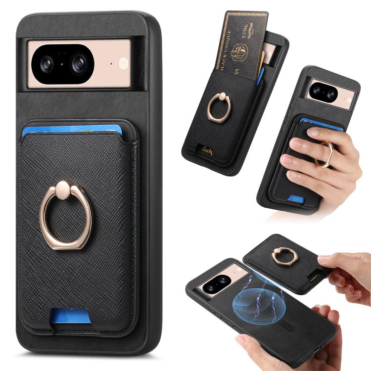 Retro Cross Leather Ring Vertical Insert Card Bag MagSafe Phone Case, For Google Pixel 11 Pro XL, For Google Pixel 11, For Google Pixel 11 Pro, For Google Pixel 10 Pro XL, For Google Pixel 9a, For Google Pixel 9 Pro XL, For Google Pixel 8a             ...