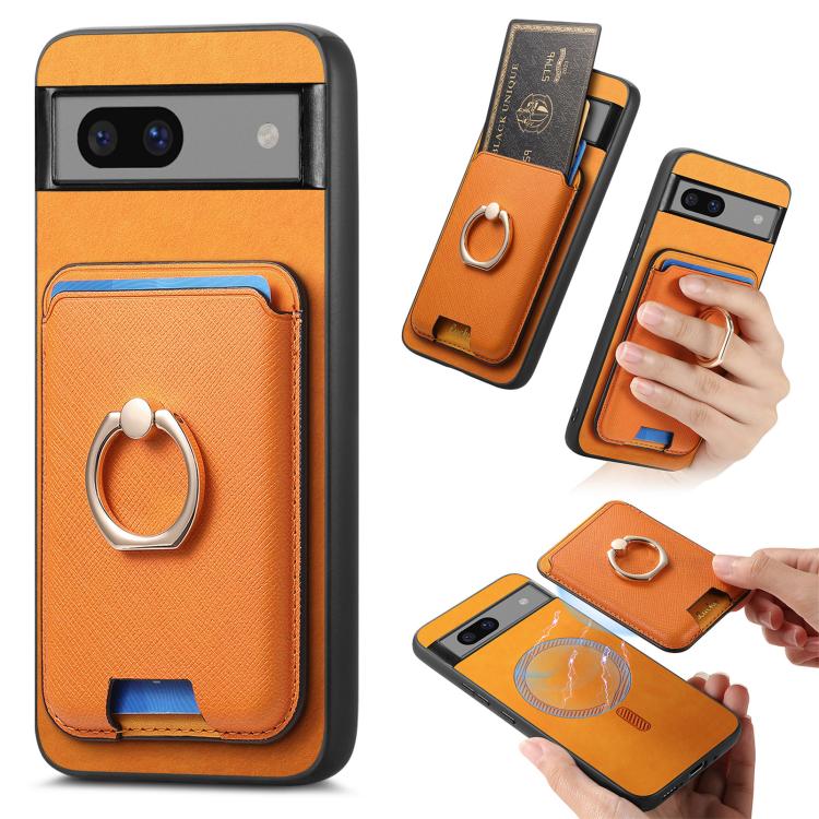 Retro Cross Leather Ring Vertical Insert Card Bag MagSafe Phone Case, For Google Pixel 11 Pro XL, For Google Pixel 11, For Google Pixel 11 Pro, For Google Pixel 10 Pro XL, For Google Pixel 9a, For Google Pixel 9 Pro XL, For Google Pixel 8a             ...