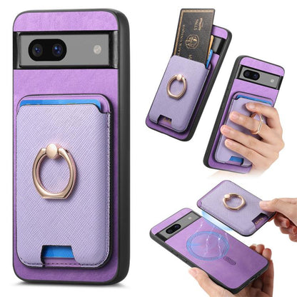 Retro Cross Leather Ring Vertical Insert Card Bag MagSafe Phone Case, For Google Pixel 11 Pro XL, For Google Pixel 11, For Google Pixel 11 Pro, For Google Pixel 10 Pro XL, For Google Pixel 9a, For Google Pixel 9 Pro XL, For Google Pixel 8a             ...