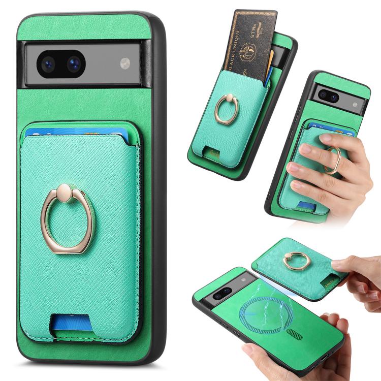 Retro Cross Leather Ring Vertical Insert Card Bag MagSafe Phone Case, For Google Pixel 11 Pro XL, For Google Pixel 11, For Google Pixel 11 Pro, For Google Pixel 10 Pro XL, For Google Pixel 9a, For Google Pixel 9 Pro XL, For Google Pixel 8a             ...