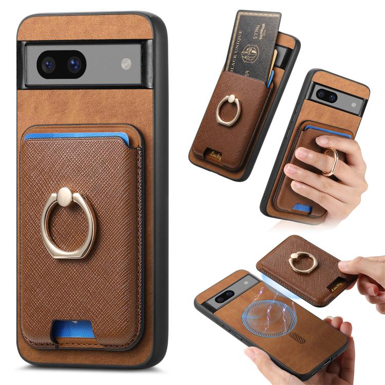 Retro Cross Leather Ring Vertical Insert Card Bag MagSafe Phone Case, For Google Pixel 11 Pro XL, For Google Pixel 11, For Google Pixel 11 Pro, For Google Pixel 10 Pro XL, For Google Pixel 9a, For Google Pixel 9 Pro XL, For Google Pixel 8a             ...