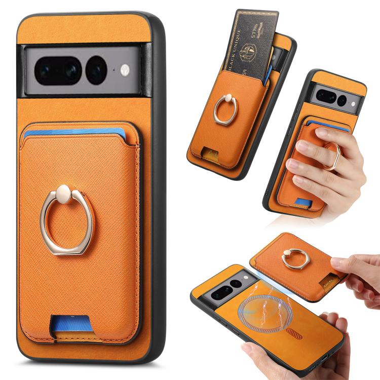 Retro Cross Leather Ring Vertical Insert Card Bag MagSafe Phone Case, For Google Pixel 11 Pro XL, For Google Pixel 11, For Google Pixel 11 Pro, For Google Pixel 10 Pro XL, For Google Pixel 9a, For Google Pixel 9 Pro XL, For Google Pixel 8a             ...