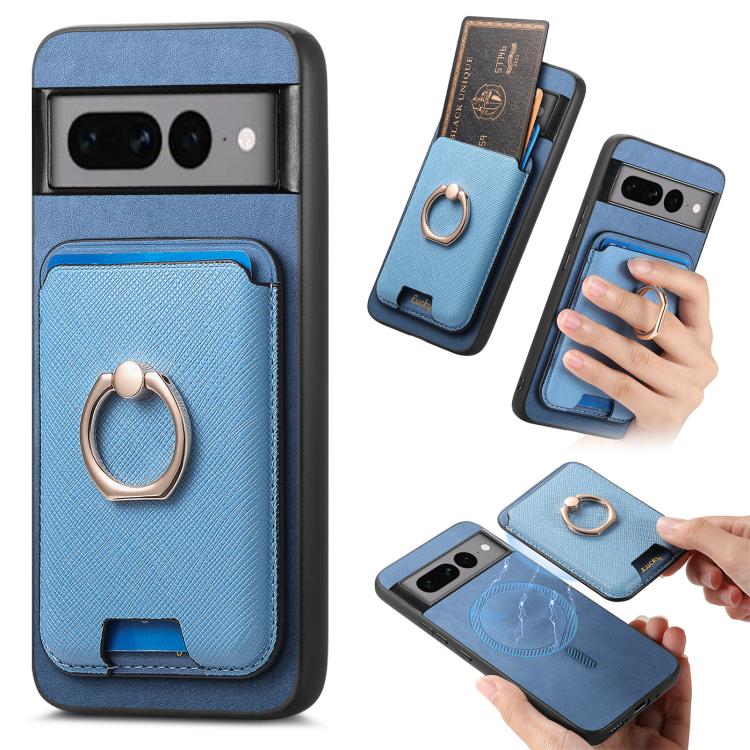 Retro Cross Leather Ring Vertical Insert Card Bag MagSafe Phone Case, For Google Pixel 11 Pro XL, For Google Pixel 11, For Google Pixel 11 Pro, For Google Pixel 10 Pro XL, For Google Pixel 9a, For Google Pixel 9 Pro XL, For Google Pixel 8a             ...