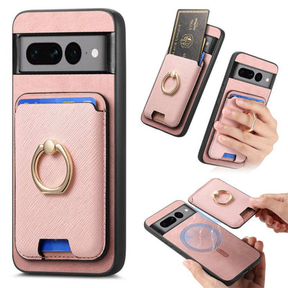 Retro Cross Leather Ring Vertical Insert Card Bag MagSafe Phone Case, For Google Pixel 11 Pro XL, For Google Pixel 11, For Google Pixel 11 Pro, For Google Pixel 10 Pro XL, For Google Pixel 9a, For Google Pixel 9 Pro XL, For Google Pixel 8a             ...