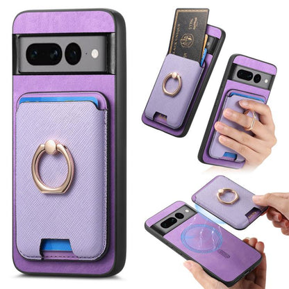 Retro Cross Leather Ring Vertical Insert Card Bag MagSafe Phone Case, For Google Pixel 11 Pro XL, For Google Pixel 11, For Google Pixel 11 Pro, For Google Pixel 10 Pro XL, For Google Pixel 9a, For Google Pixel 9 Pro XL, For Google Pixel 8a             ...
