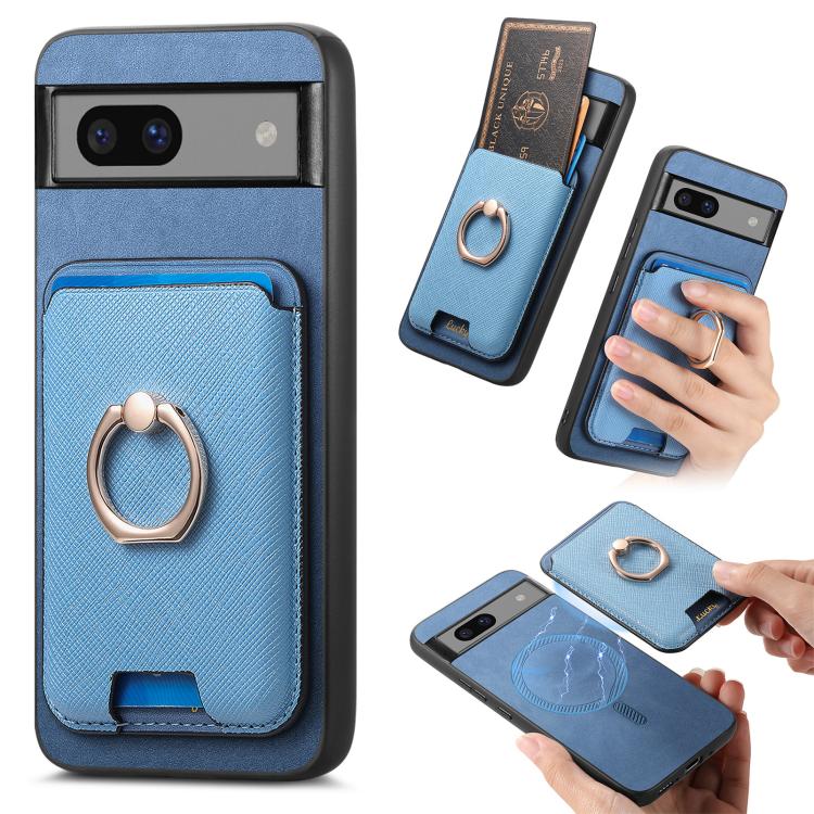 Retro Cross Leather Ring Vertical Insert Card Bag MagSafe Phone Case, For Google Pixel 11 Pro XL, For Google Pixel 11, For Google Pixel 11 Pro, For Google Pixel 10 Pro XL, For Google Pixel 9a, For Google Pixel 9 Pro XL, For Google Pixel 8a             ...