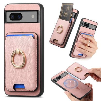 Retro Cross Leather Ring Vertical Insert Card Bag MagSafe Phone Case, For Google Pixel 11 Pro XL, For Google Pixel 11, For Google Pixel 11 Pro, For Google Pixel 10 Pro XL, For Google Pixel 9a, For Google Pixel 9 Pro XL, For Google Pixel 8a             ...