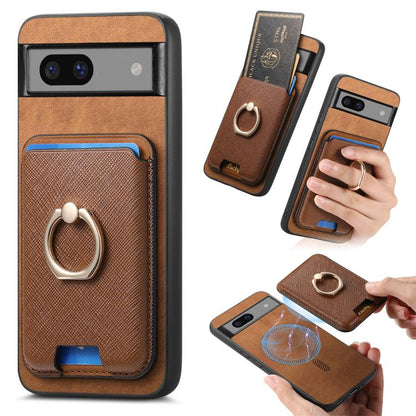 Retro Cross Leather Ring Vertical Insert Card Bag MagSafe Phone Case, For Google Pixel 11 Pro XL, For Google Pixel 11, For Google Pixel 11 Pro, For Google Pixel 10 Pro XL, For Google Pixel 9a, For Google Pixel 9 Pro XL, For Google Pixel 8a             ...