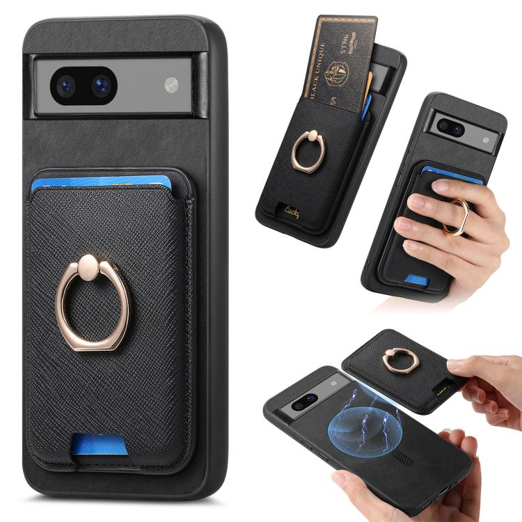 Retro Cross Leather Ring Vertical Insert Card Bag MagSafe Phone Case, For Google Pixel 11 Pro XL, For Google Pixel 11, For Google Pixel 11 Pro, For Google Pixel 10 Pro XL, For Google Pixel 9a, For Google Pixel 9 Pro XL, For Google Pixel 8a             ...