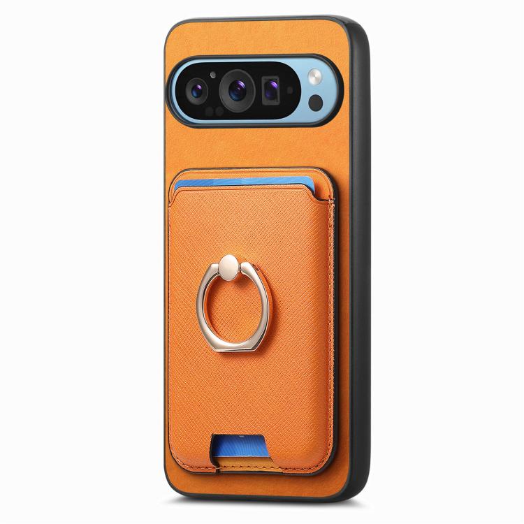 Retro Cross Leather Ring Vertical Insert Card Bag MagSafe Phone Case, For Google Pixel 9 / 9 Pro