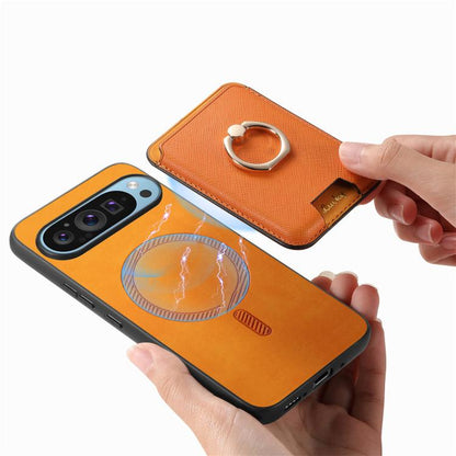 Retro Cross Leather Ring Vertical Insert Card Bag MagSafe Phone Case, For Google Pixel 9 / 9 Pro