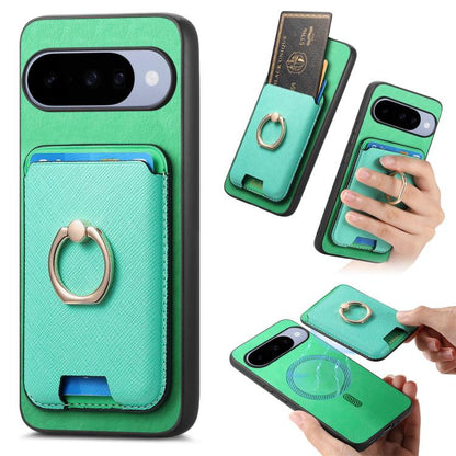 Retro Cross Leather Ring Vertical Insert Card Bag MagSafe Phone Case, For Google Pixel 11 Pro XL, For Google Pixel 11, For Google Pixel 11 Pro, For Google Pixel 10 Pro XL, For Google Pixel 9a, For Google Pixel 9 Pro XL, For Google Pixel 8a             ...