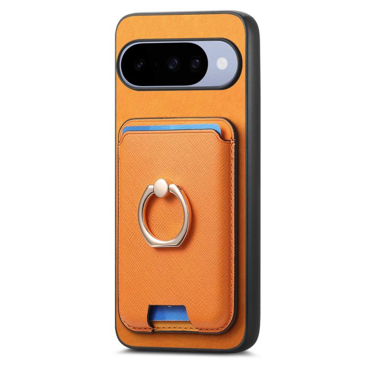 Retro Cross Leather Ring Vertical Insert Card Bag MagSafe Phone Case, For Google Pixel 11 Pro XL, For Google Pixel 11, For Google Pixel 11 Pro, For Google Pixel 10 Pro XL, For Google Pixel 9a, For Google Pixel 9 Pro XL, For Google Pixel 8a             ...
