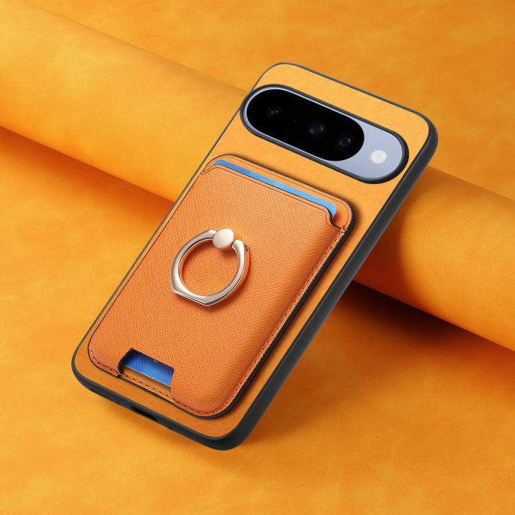 Retro Cross Leather Ring Vertical Insert Card Bag MagSafe Phone Case, For Google Pixel 11 Pro XL, For Google Pixel 11, For Google Pixel 11 Pro, For Google Pixel 10 Pro XL, For Google Pixel 9a, For Google Pixel 9 Pro XL, For Google Pixel 8a             ...