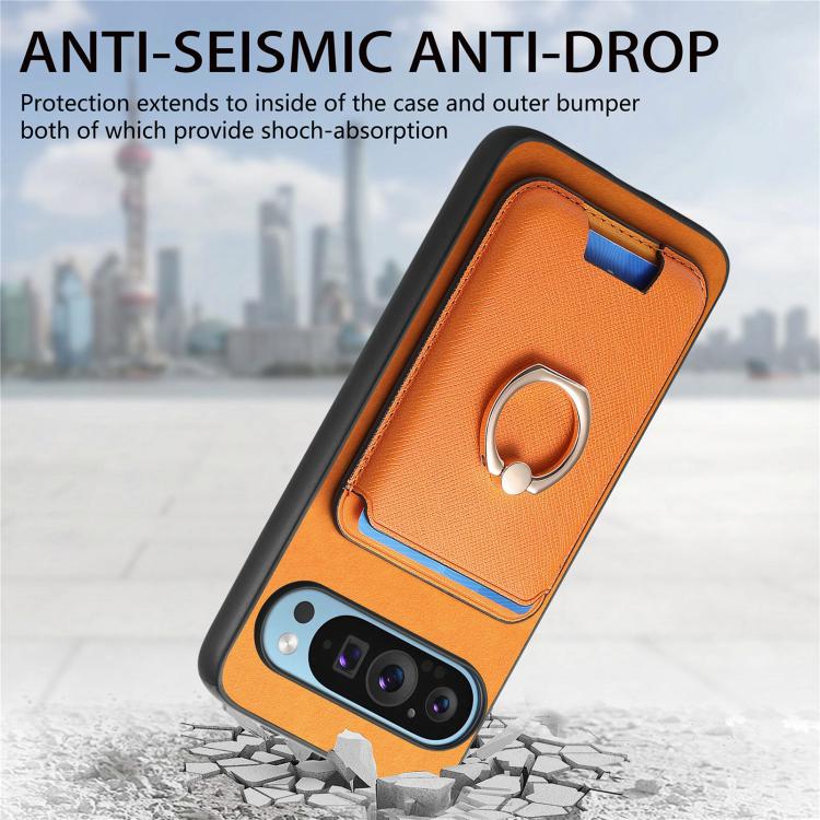 Retro Cross Leather Ring Vertical Insert Card Bag MagSafe Phone Case, For Google Pixel 9 / 9 Pro